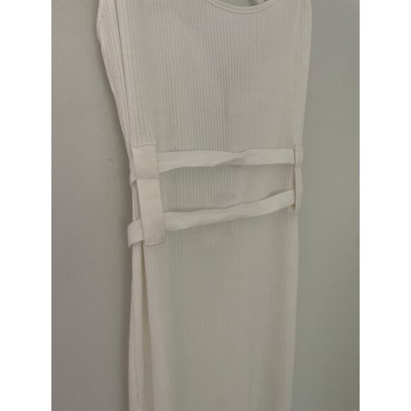 NWT Zara Ribbed Midi Dress Large White Strappy Side Slit Belted Causal Neutral - Picture 8 of 13